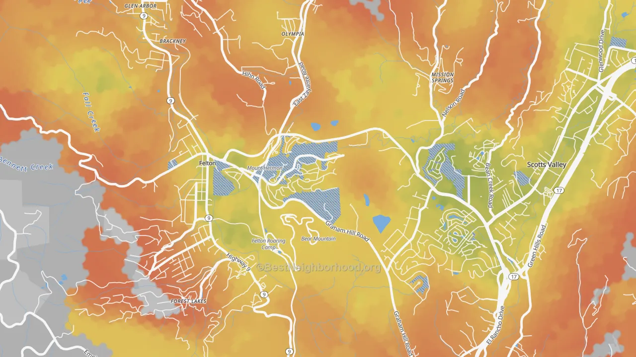 Bike Grade map of Mount Hermon, CA