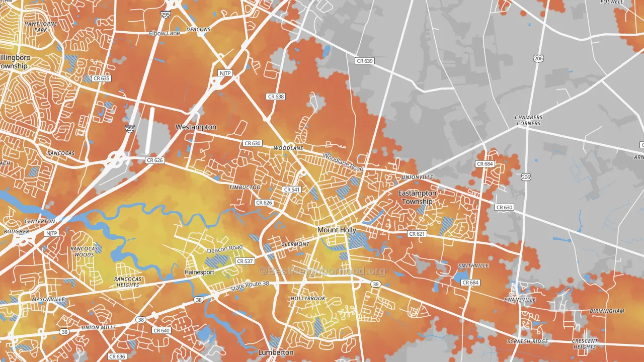 Bike Grade map of Mount Holly, NJ