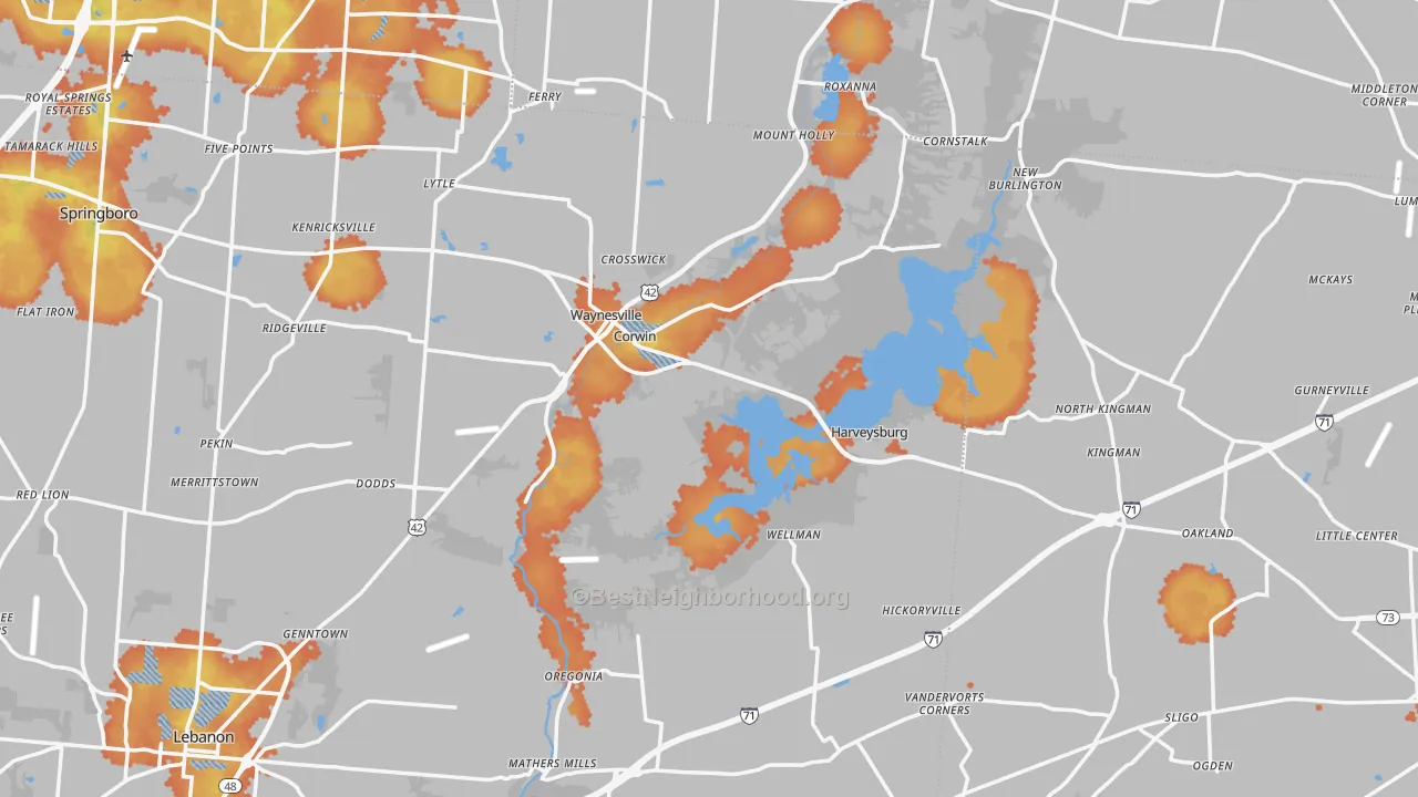 Bike Grade map of Mount Holly, OH