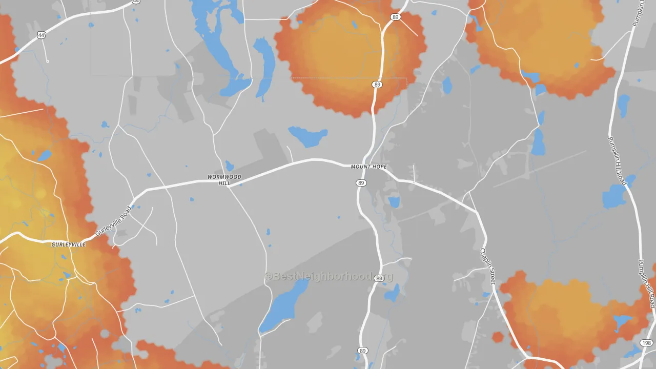 Bike Grade map of Mount Hope, CT