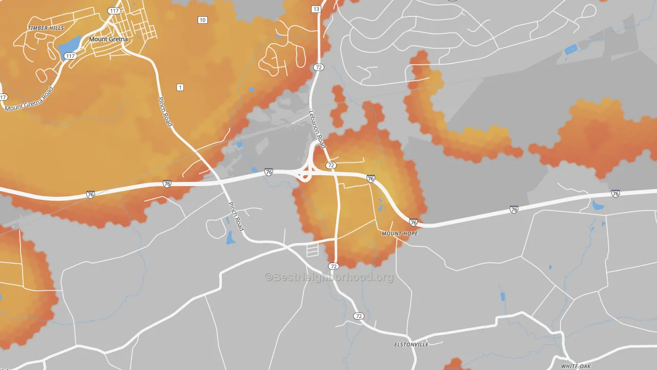 Bike Grade map of Mount Hope, PA