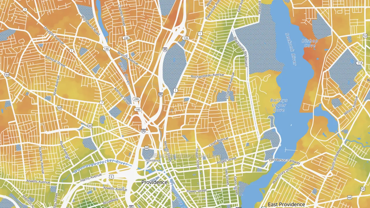 Bike Grade map of Mount Hope, Providence, RI