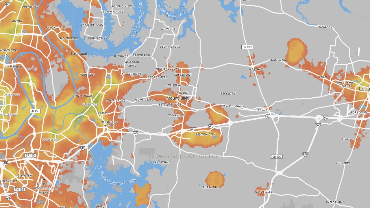 Bike Grade map of Mount Juliet, TN