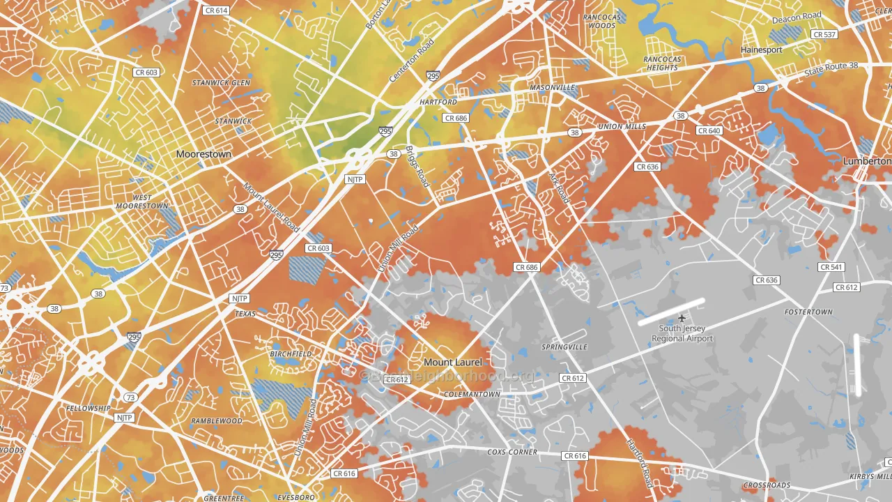 Bike Grade map of Mount Laurel, NJ