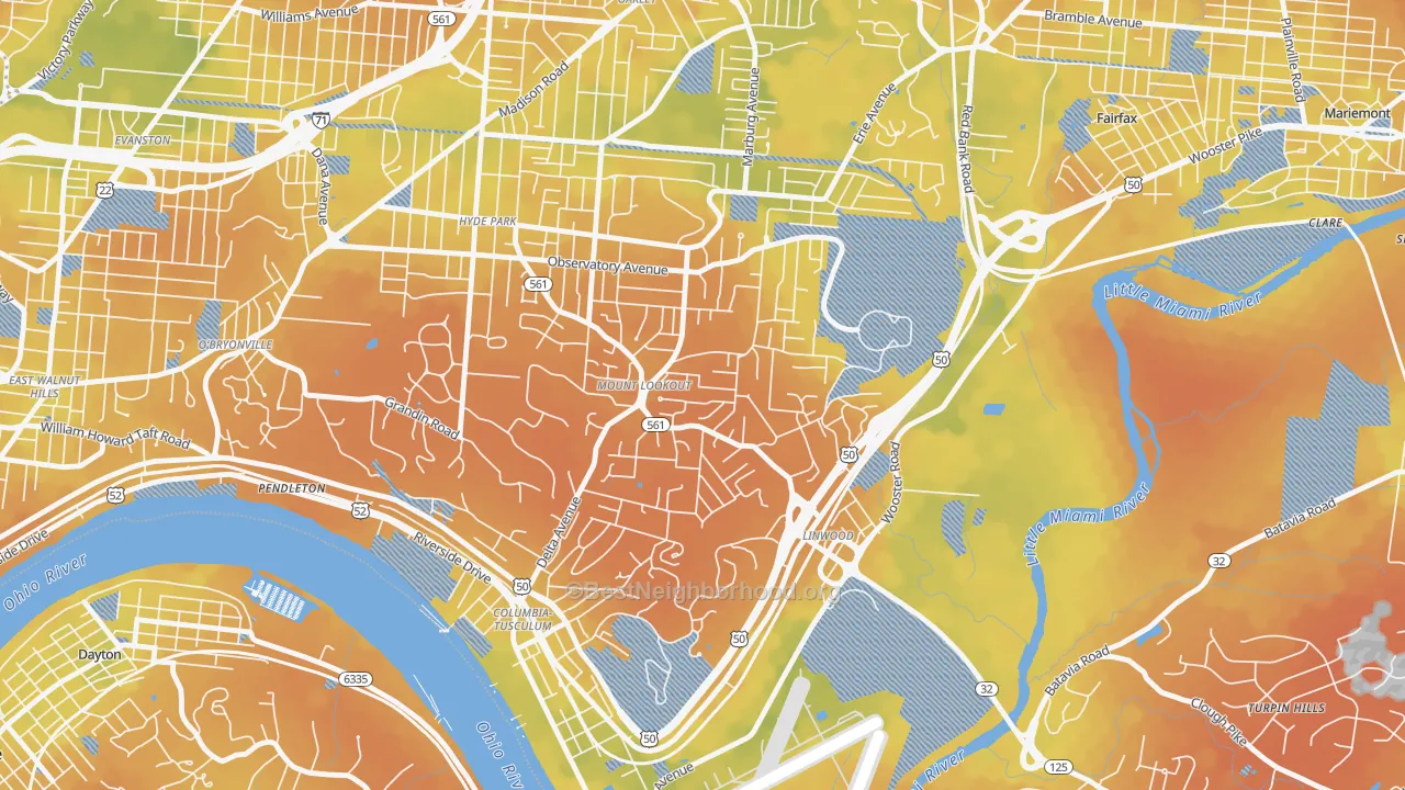 Bike Grade map of Mount Lookout, Cincinnati, OH
