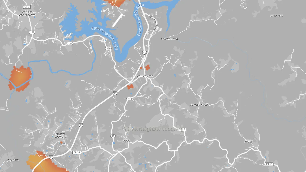 Bike Grade map of Mount Nebo, WV