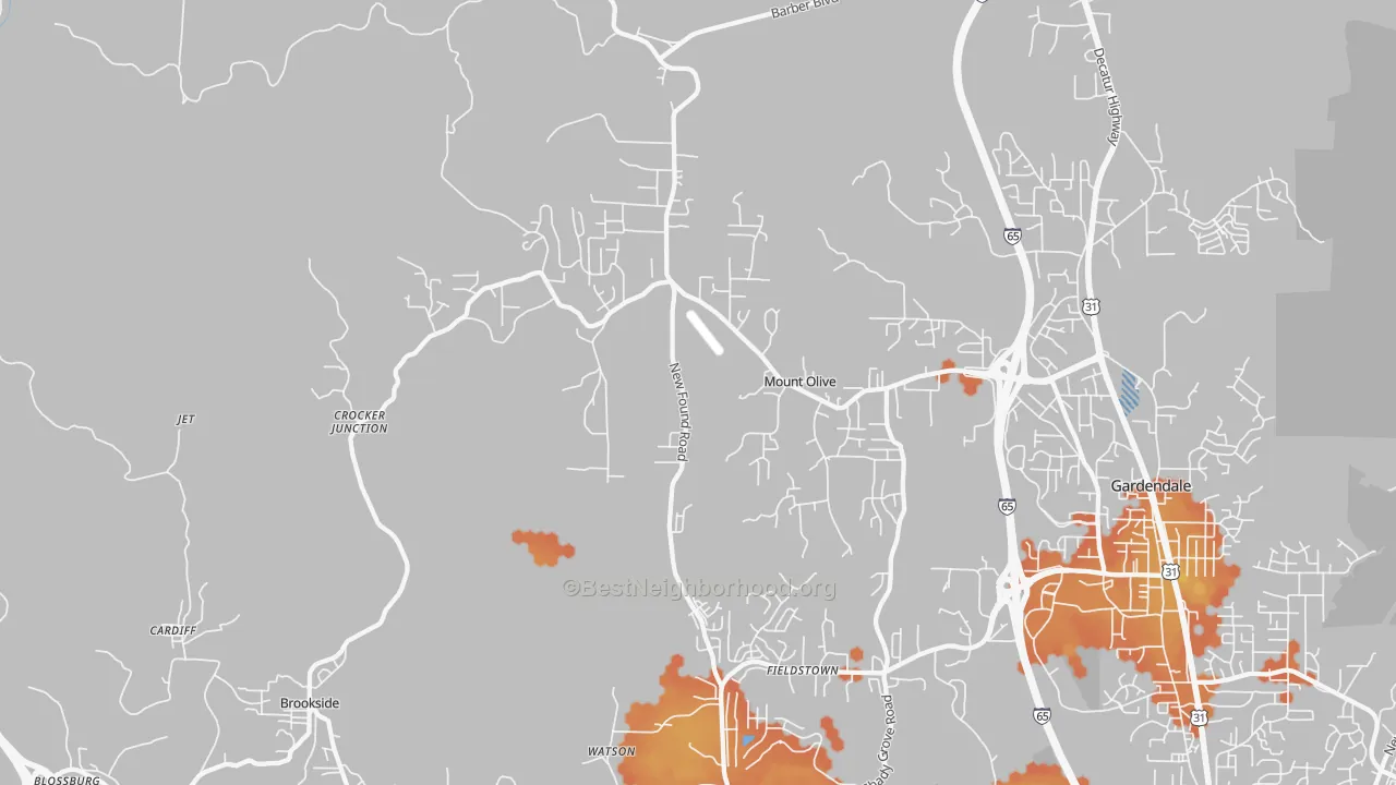 Bike Grade map of Mount Olive, AL