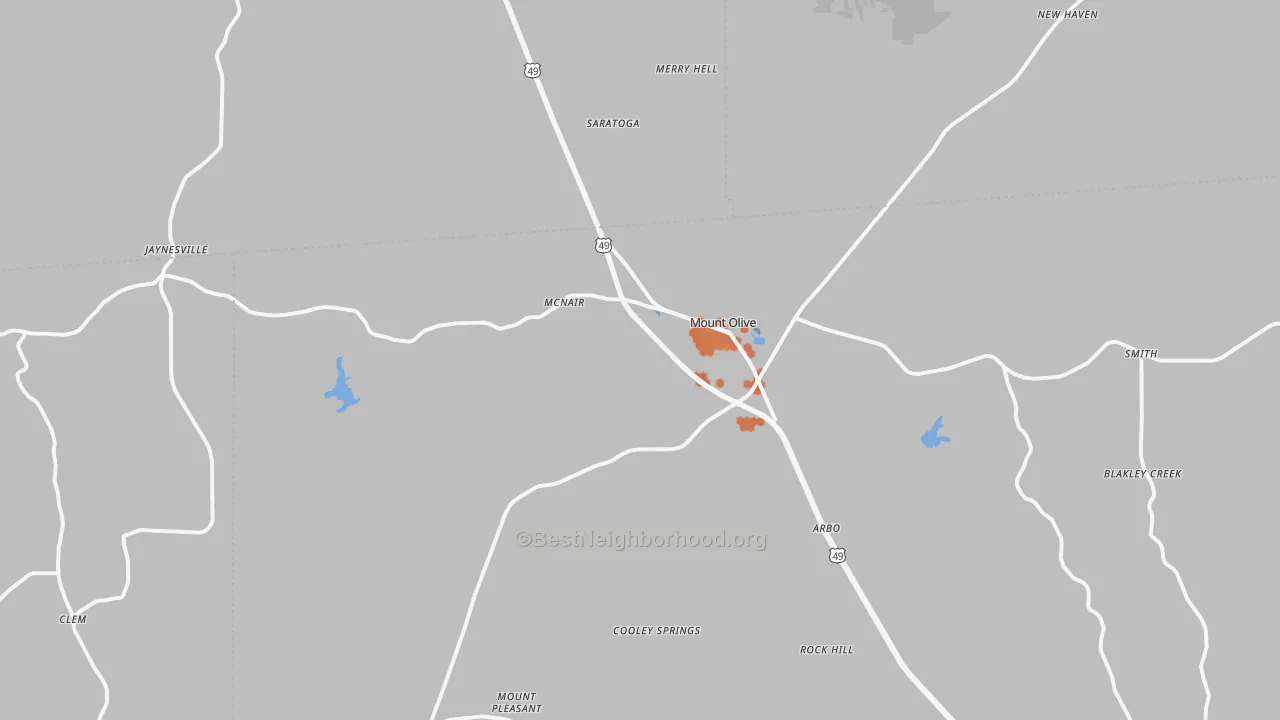 Bike Grade map of Mount Olive, MS