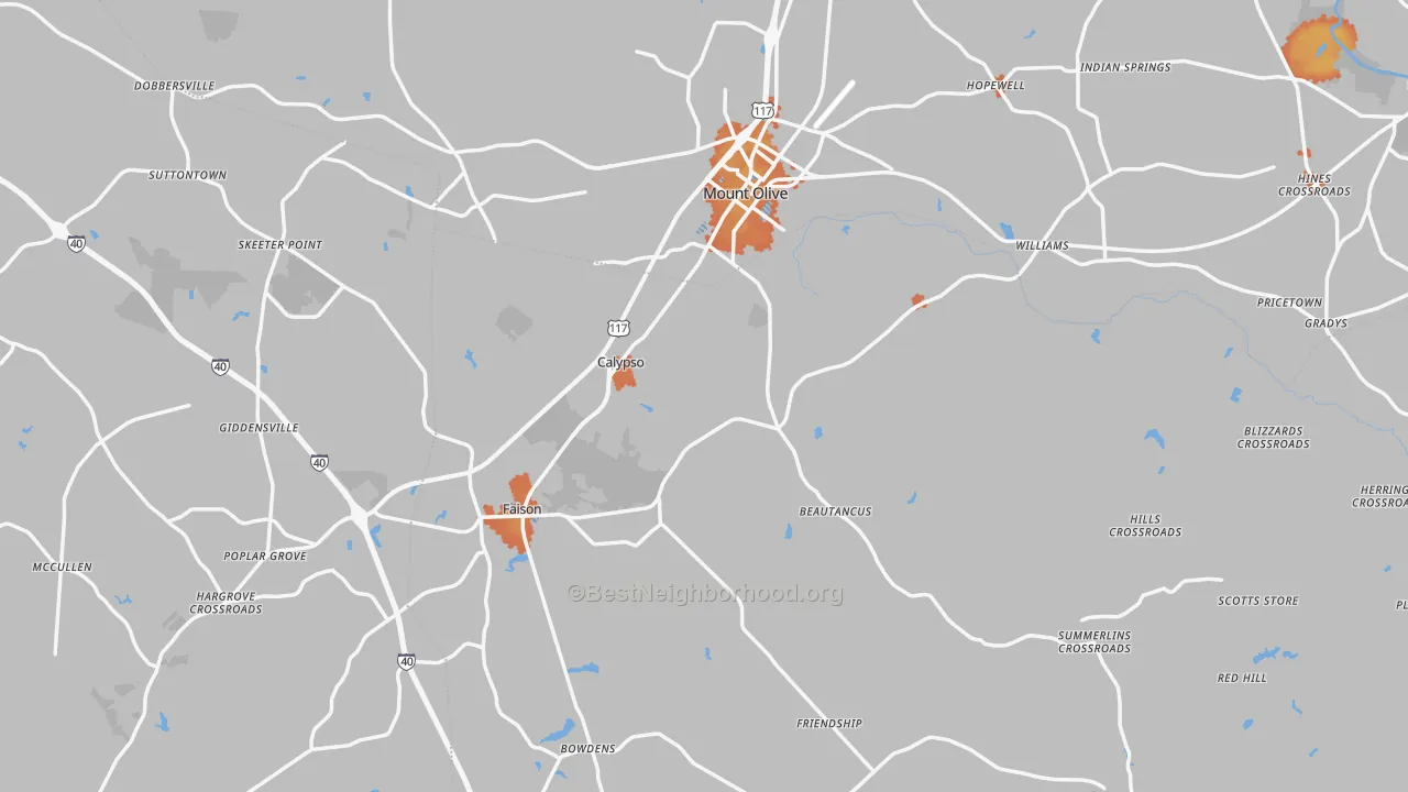 Bike Grade map of Mount Olive, NC