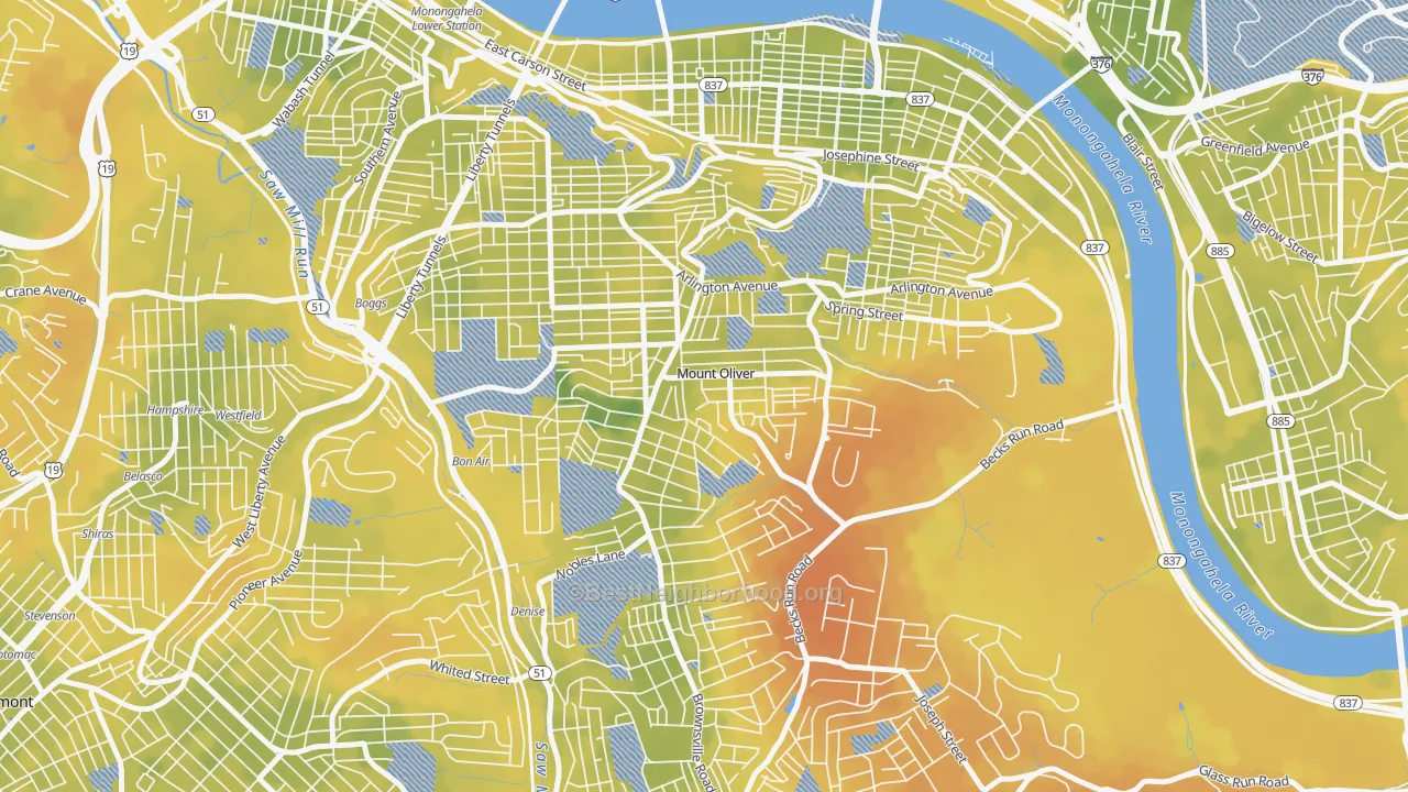 Bike Grade map of Mount Oliver, PA