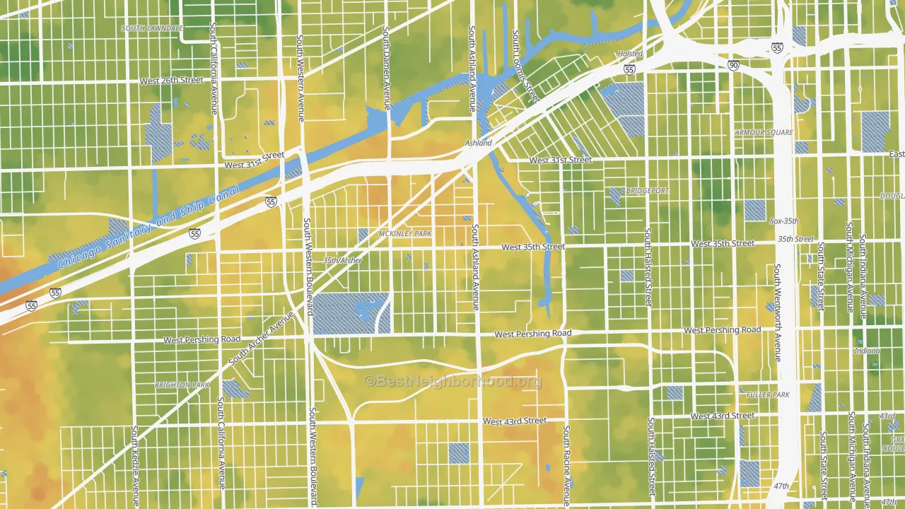 Bike Grade map of Mount Pleasant, Chicago, IL