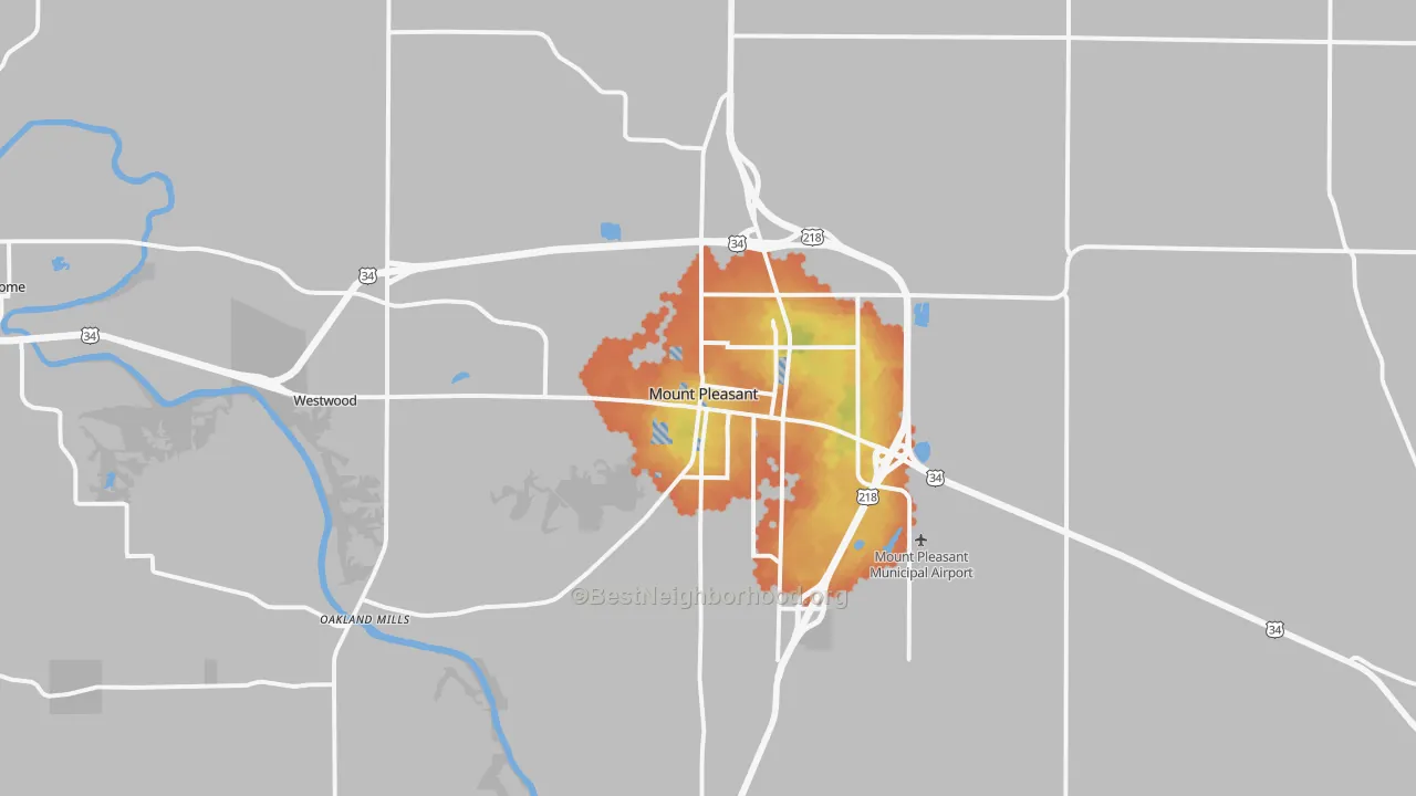 Bike Grade map of Mount Pleasant, IA