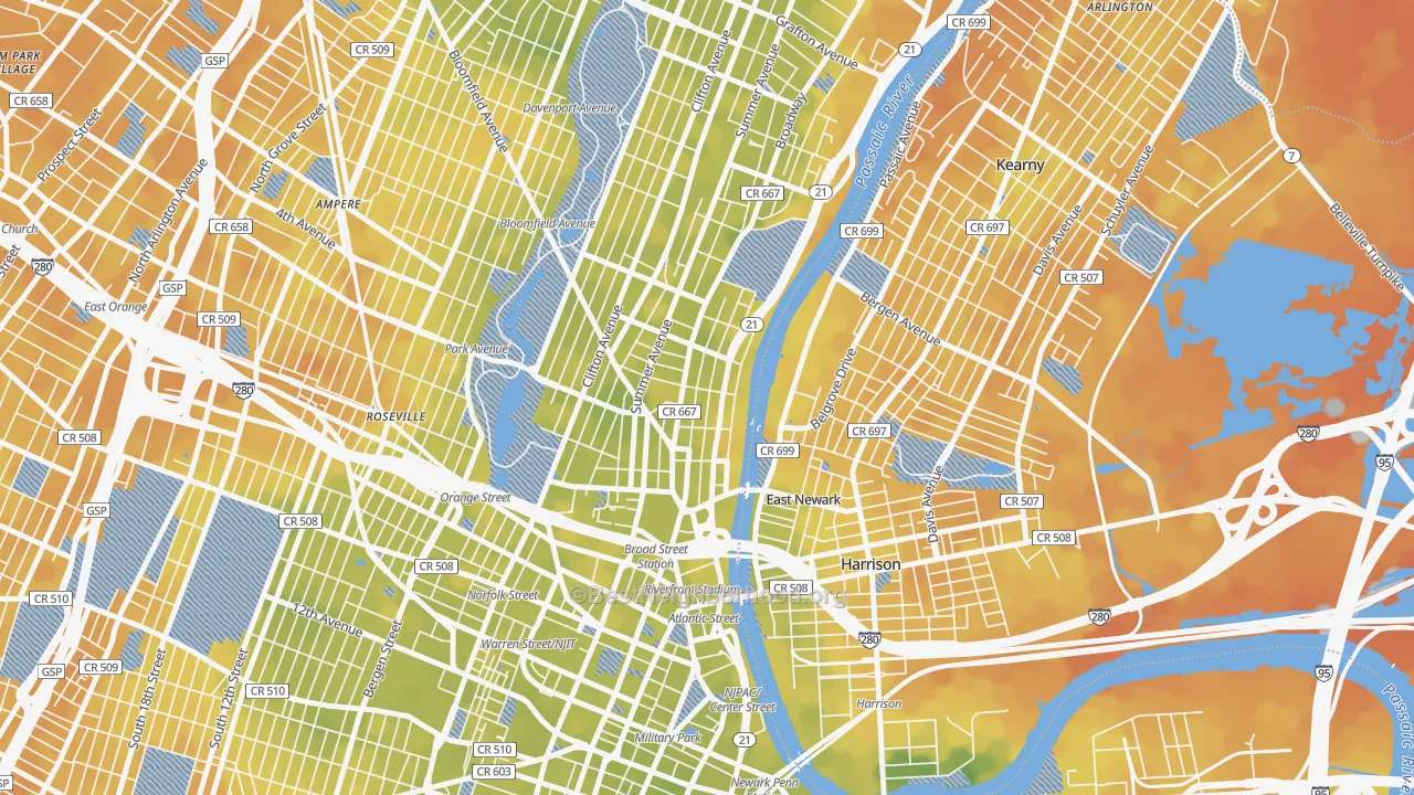 Bike Grade map of Mount Pleasant-Lower Broadway, Newark, NJ