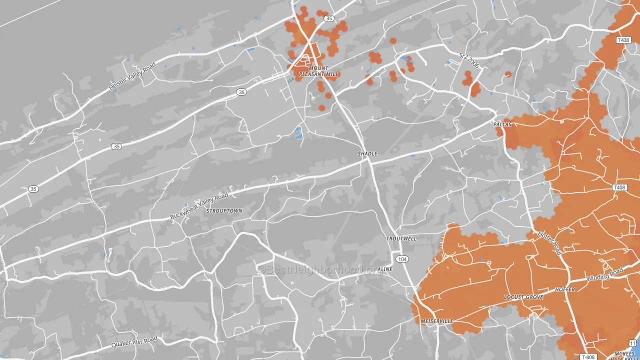 Bike Grade map of Mount Pleasant Mills, PA