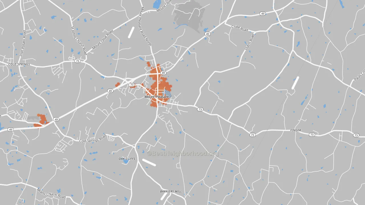Bike Grade map of Mount Pleasant, NC