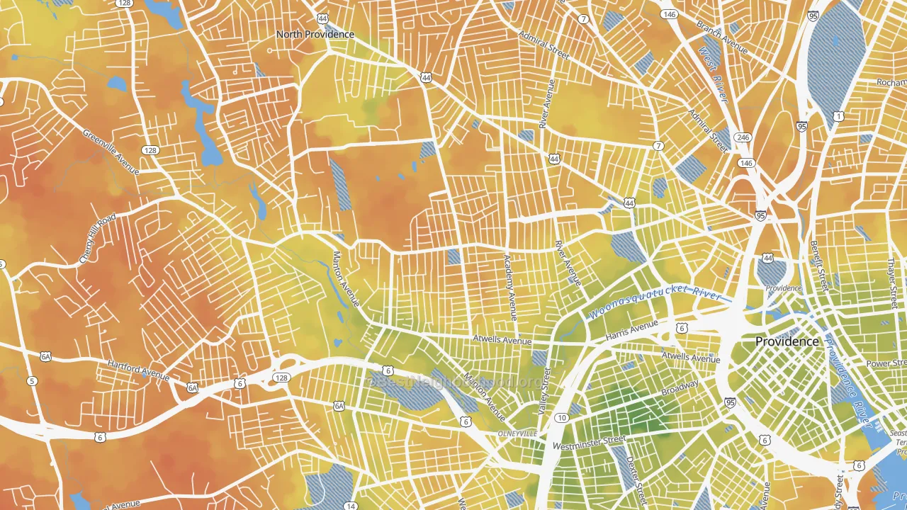 Bike Grade map of Mount Pleasant, Providence, RI