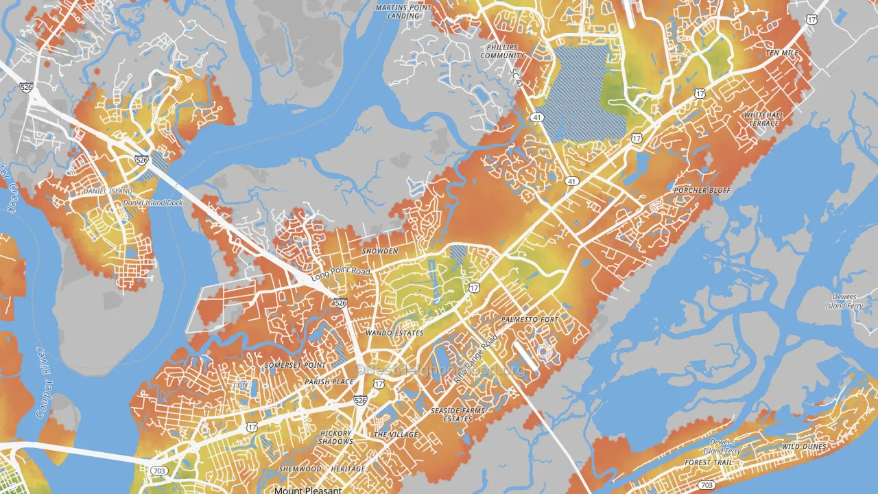 Bike Grade map of Mount Pleasant, SC