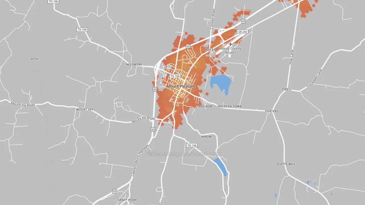 Bike Grade map of Mount Pleasant, TN