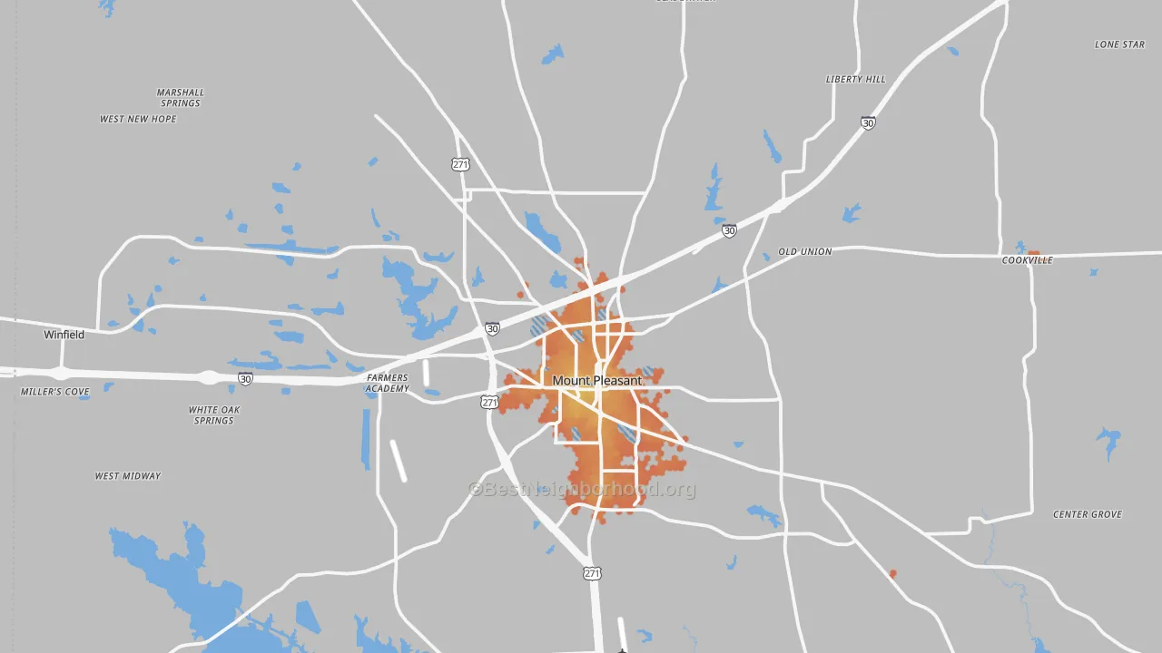 Bike Grade map of Mount Pleasant, TX