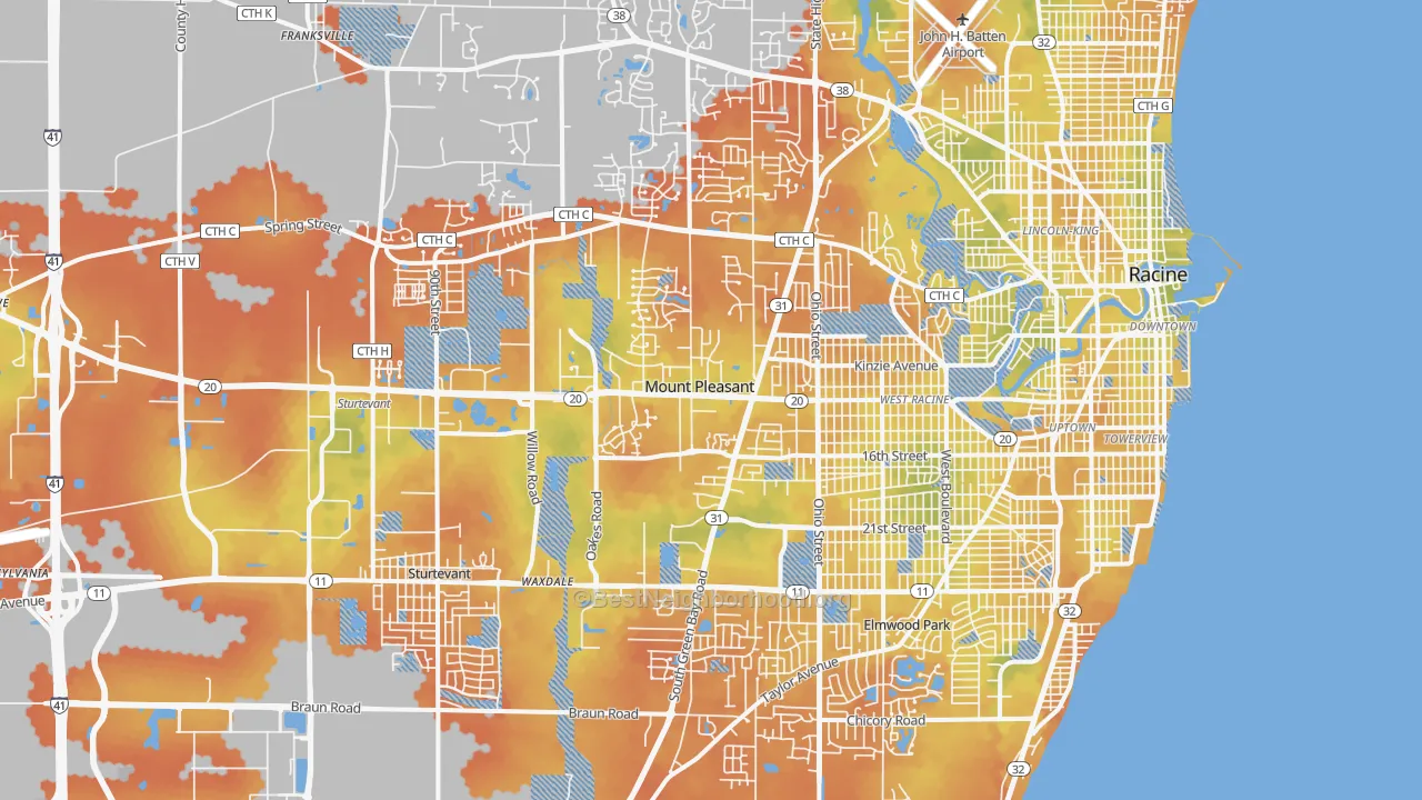 Bike Grade map of Mount Pleasant, WI