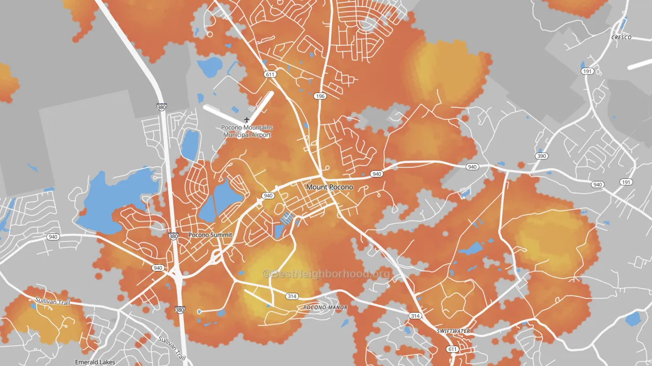 Bike Grade map of Mount Pocono, PA