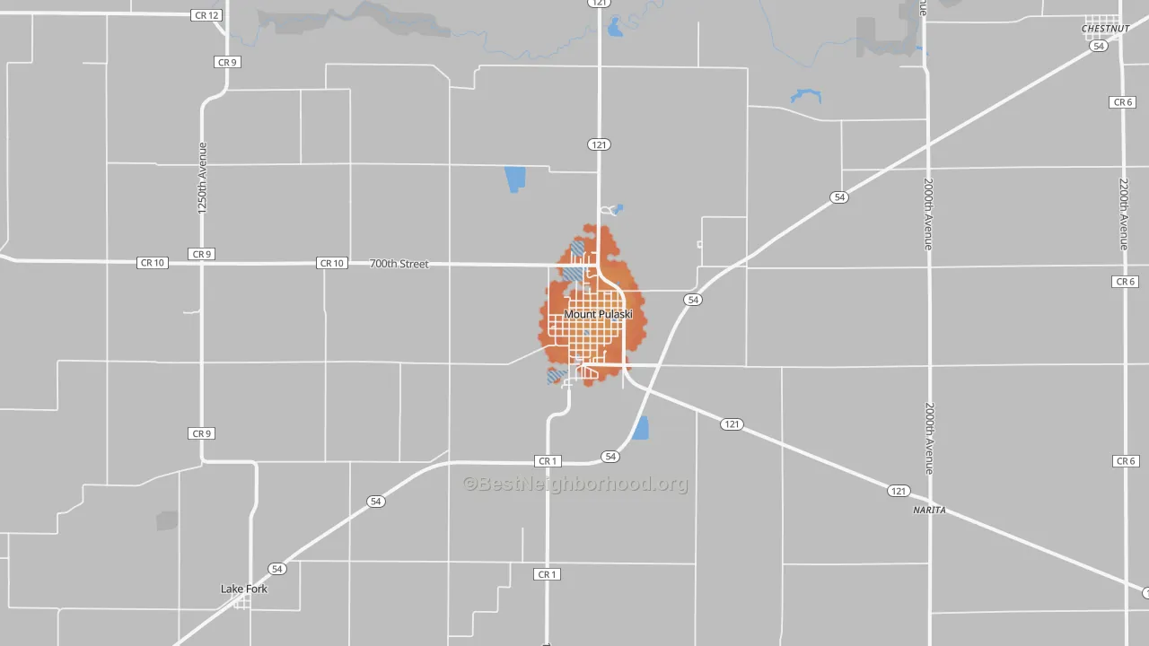 Bike Grade map of Mount Pulaski, IL