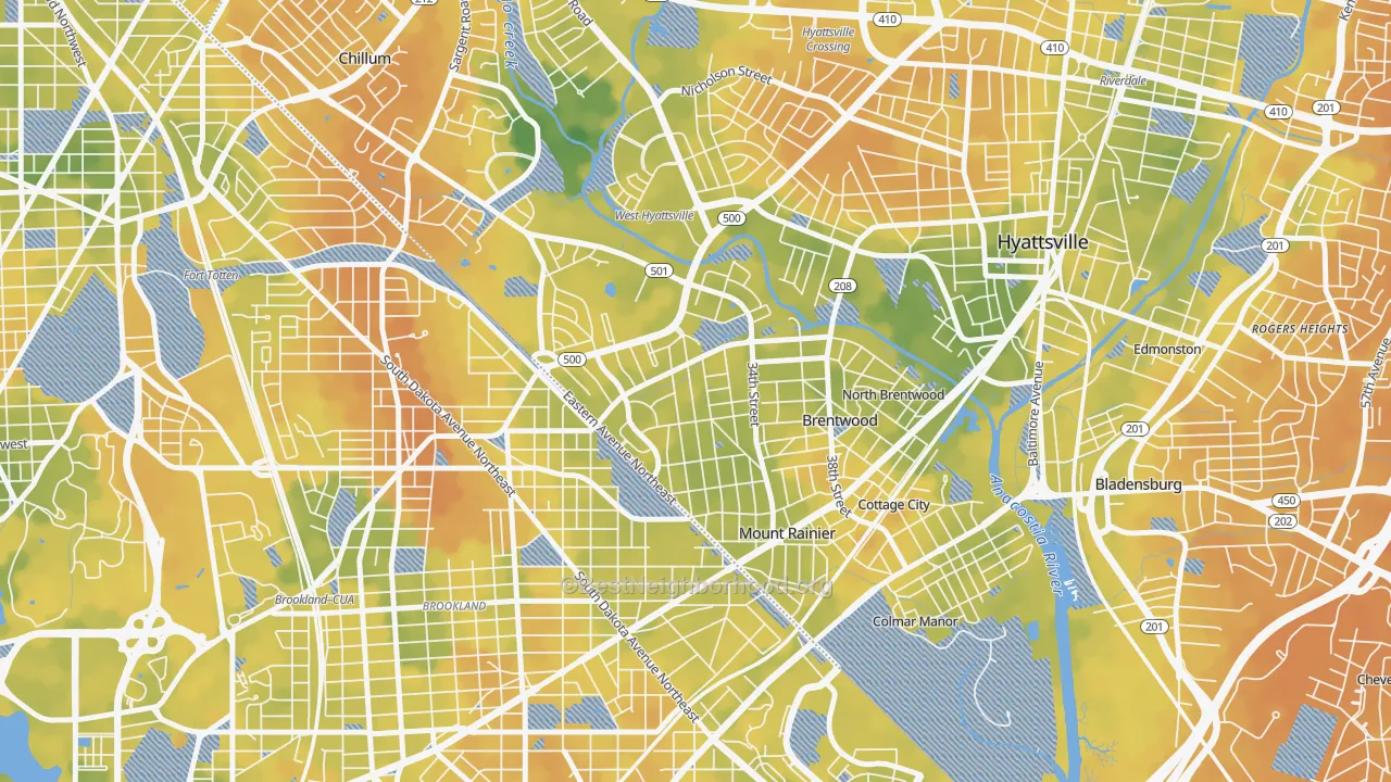 Bike Grade map of Mount Rainier, MD