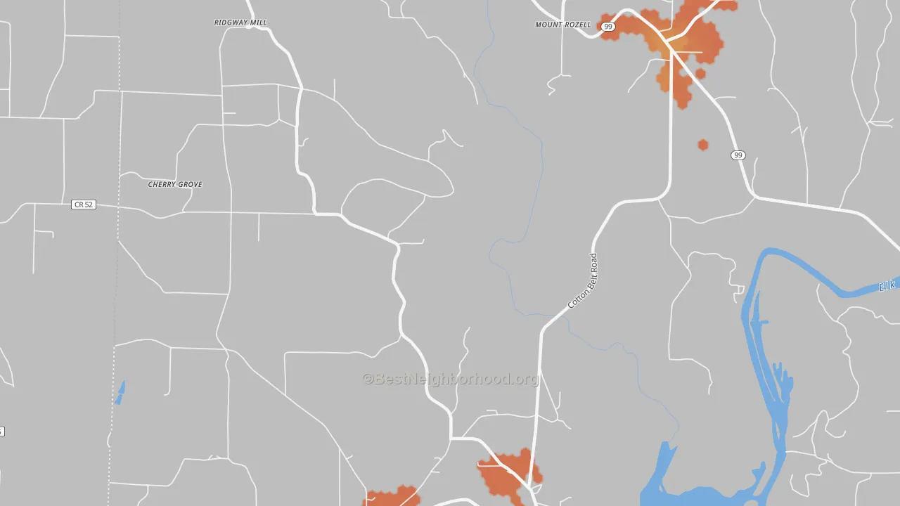 Bike Grade map of Mount Rozell, AL
