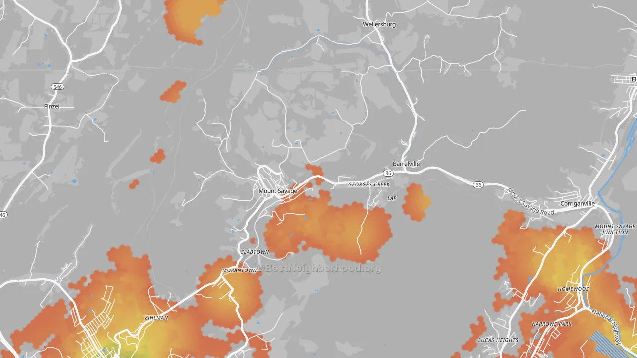 Bike Grade map of Mount Savage, MD