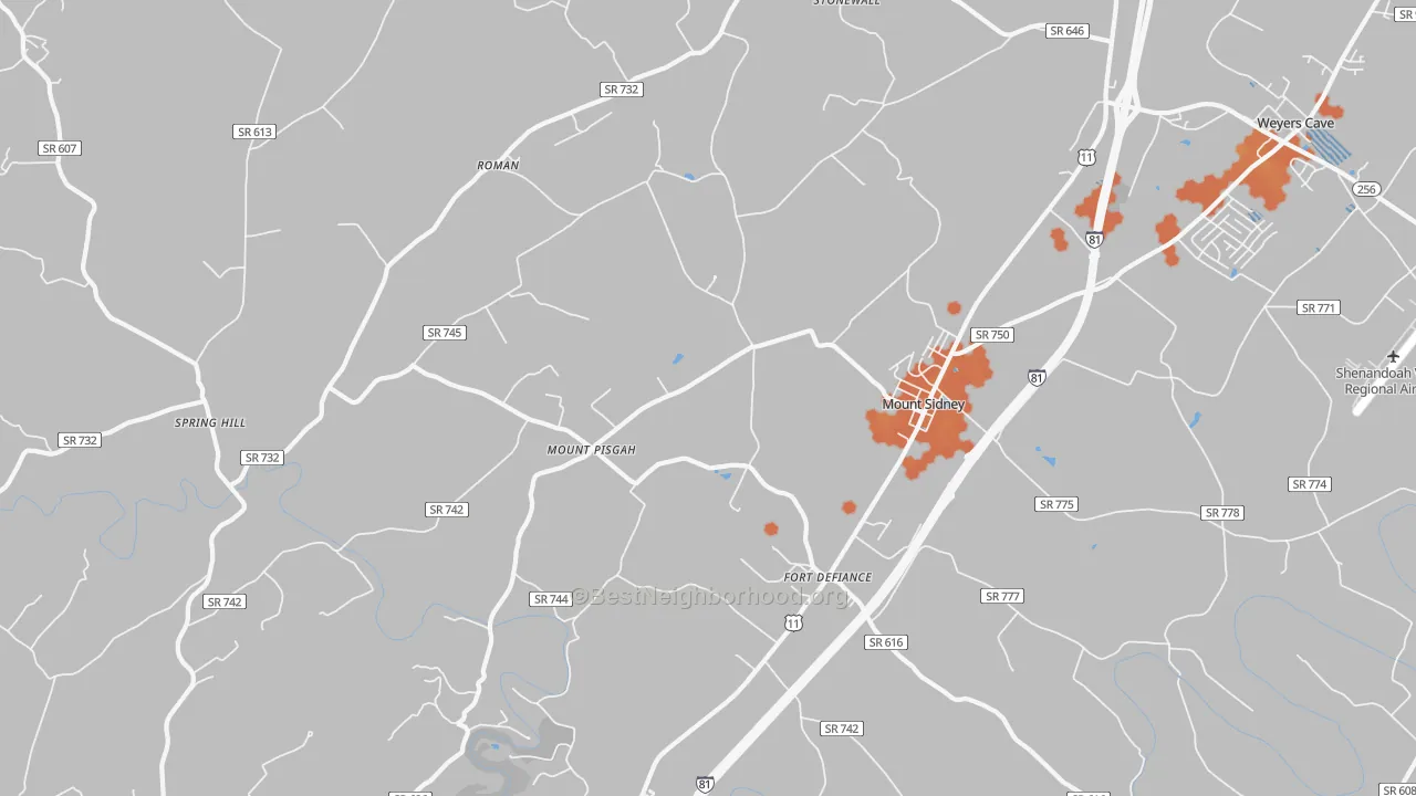 Bike Grade map of Mount Sidney, VA