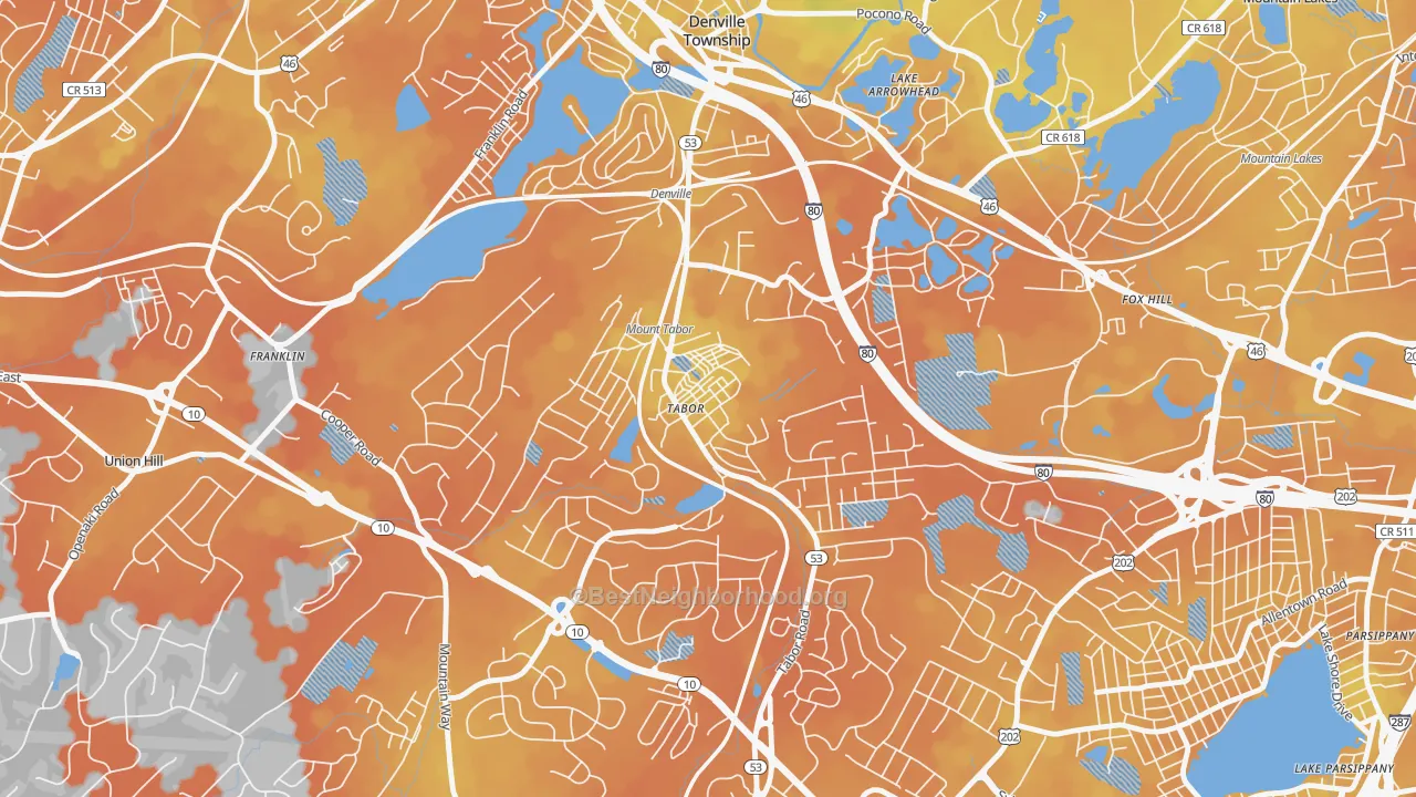 Bike Grade map of Mount Tabor, NJ