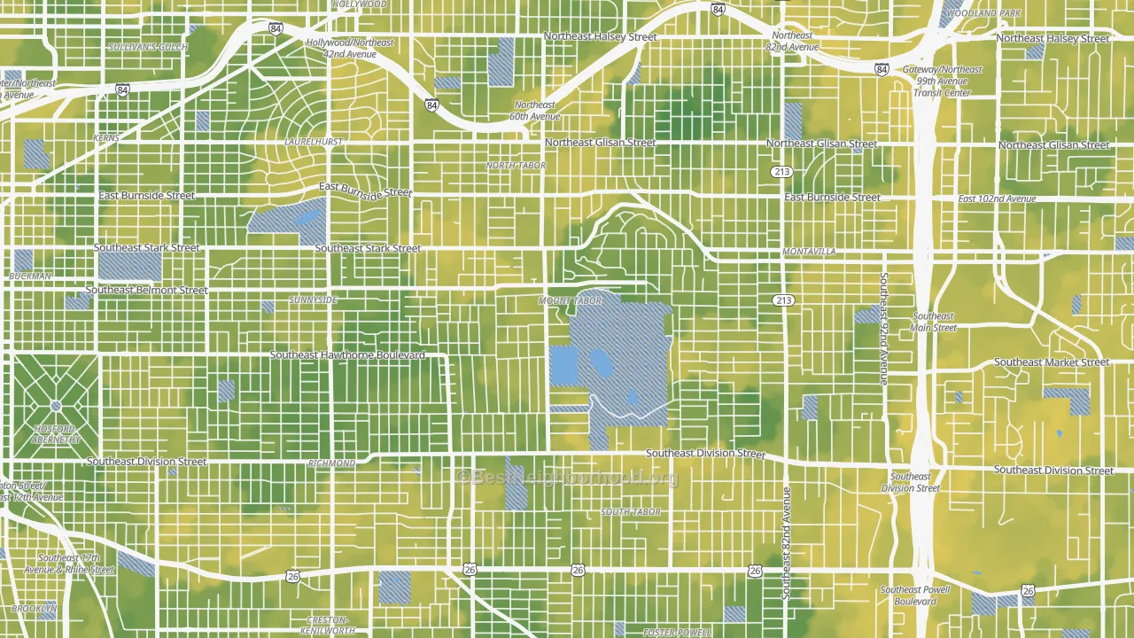 Bike Grade map of Mount Tabor, Portland, OR