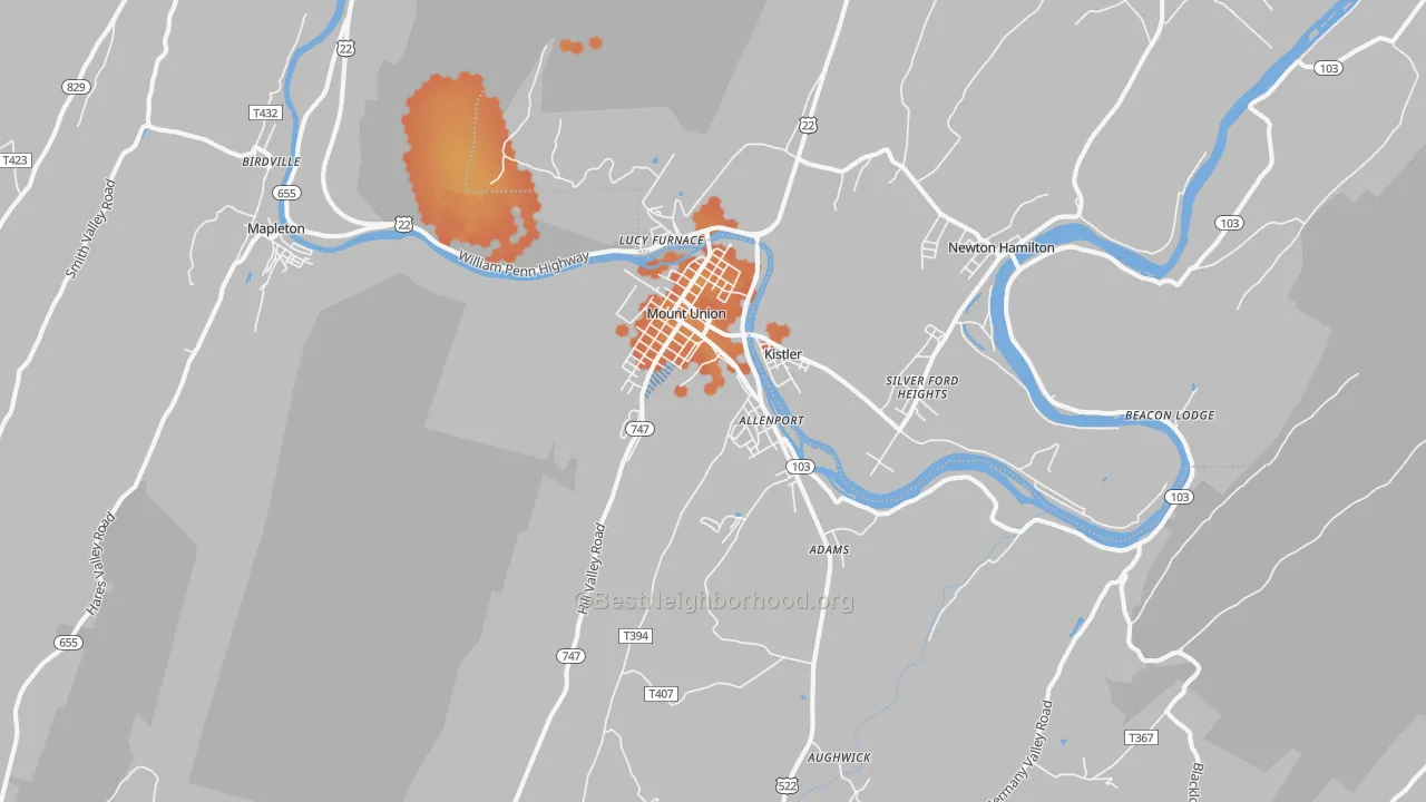 Bike Grade map of Mount Union, PA