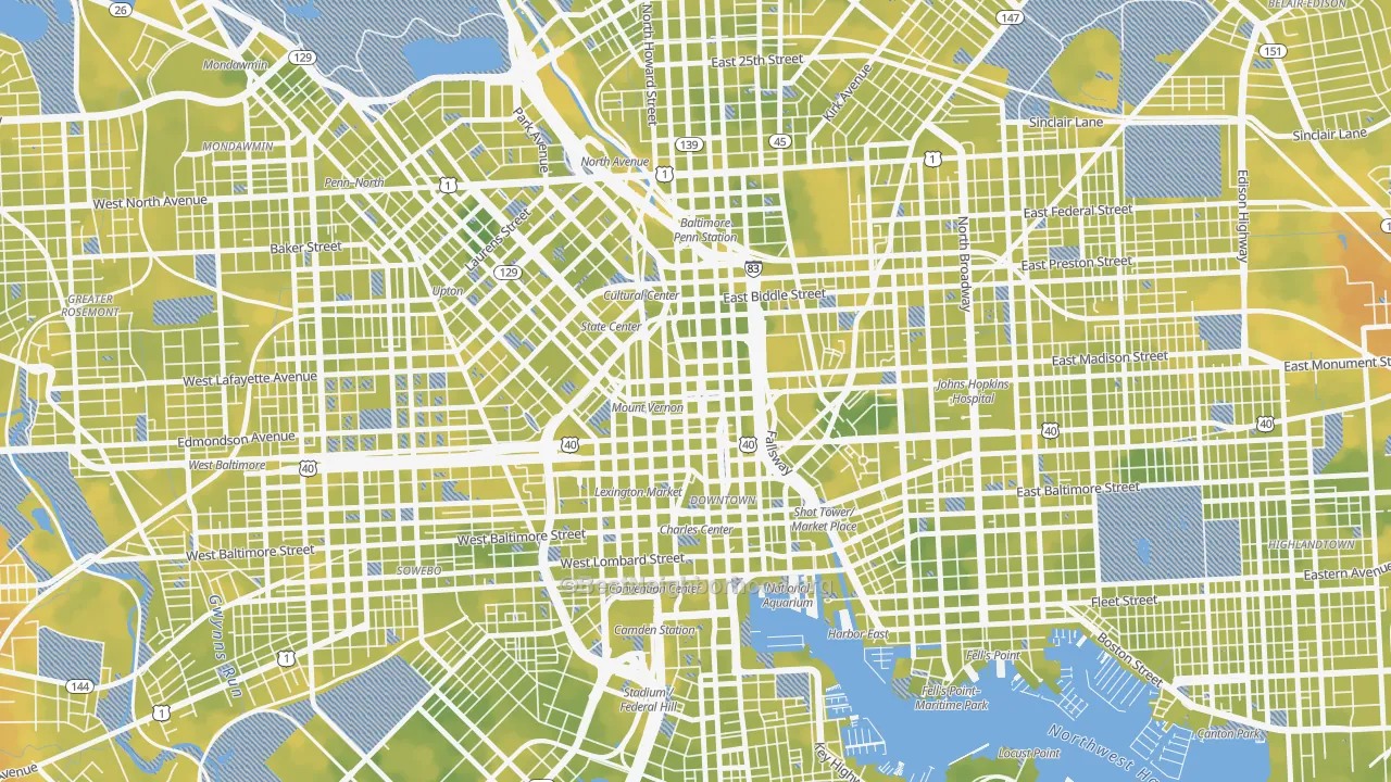 Bike Grade map of Mount Vernon, Baltimore, MD