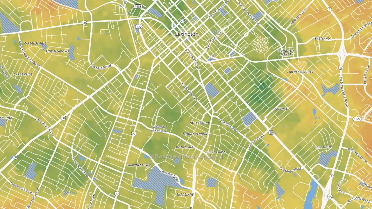 Bike Grade map of Mount Vernon-Hollywood-Montclair, Lexington, KY