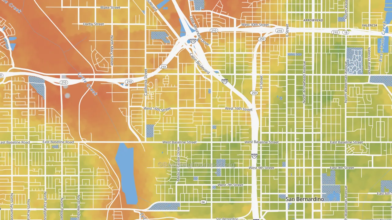 Bike Grade map of Mount Vernon, San Bernardino, CA