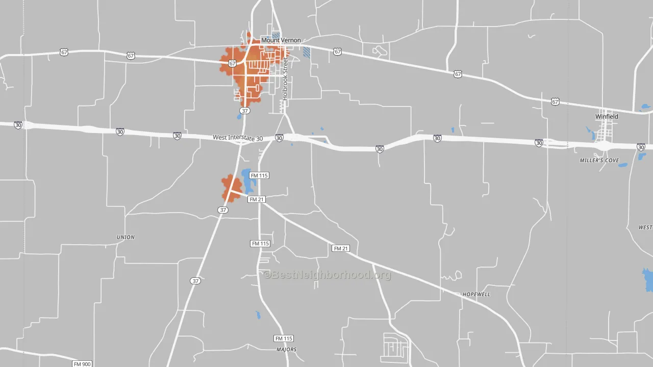 Bike Grade map of Mount Vernon, TX