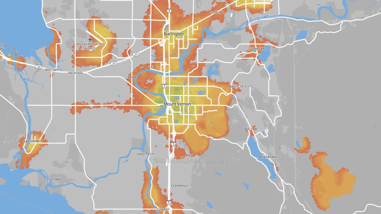 Bike Grade map of Mount Vernon, WA