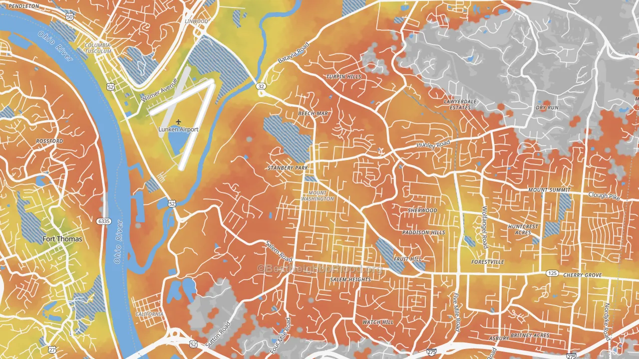 Bike Grade map of Mount Washington, Cincinnati, OH