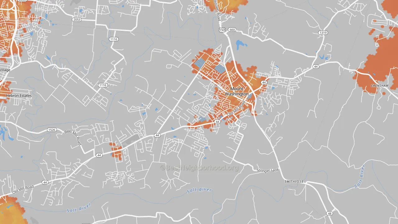Bike Grade map of Mount Washington, KY