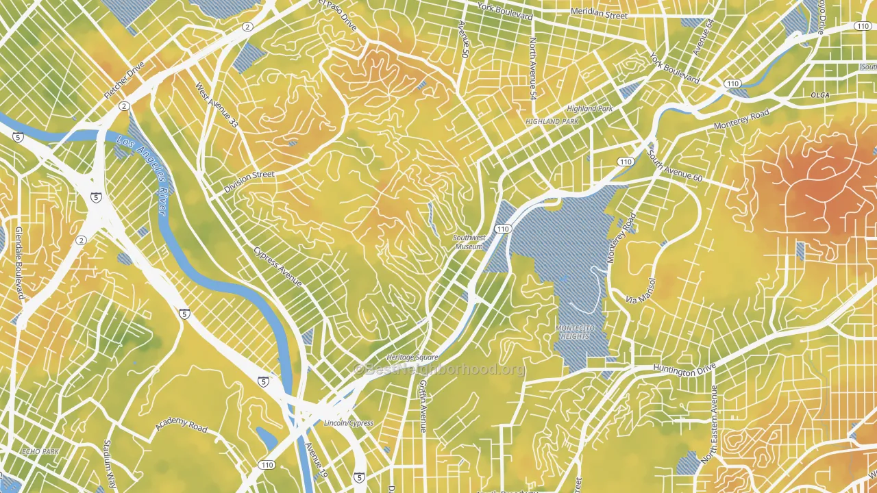 Bike Grade map of Mount Washington, Los Angeles, CA