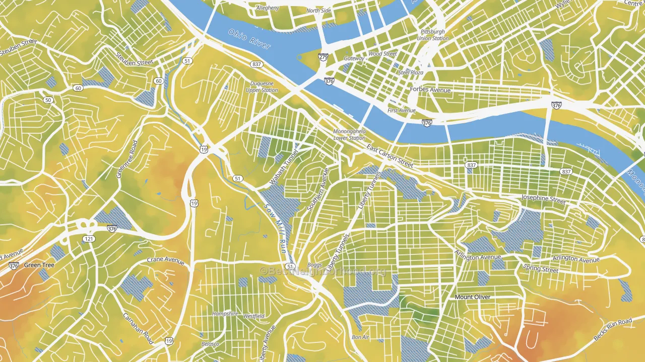 Bike Grade map of Mount Washington, Pittsburgh, PA