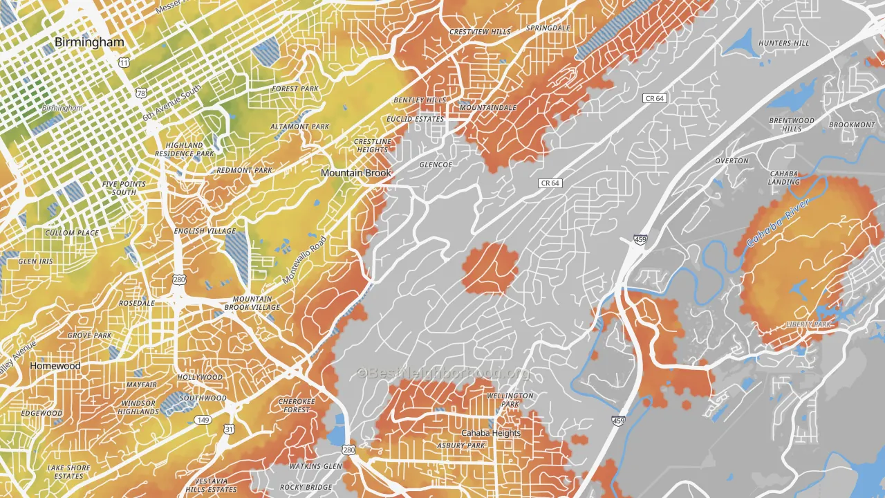 Bike Grade map of Mountain Brook, AL