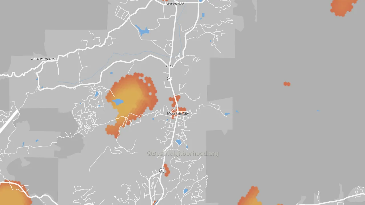 Bike Grade map of Mountain City, GA