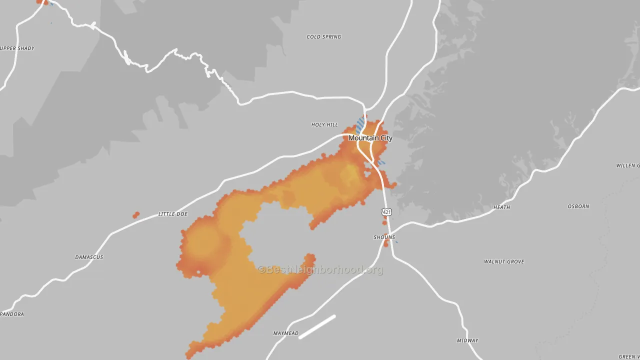 Bike Grade map of Mountain City, TN