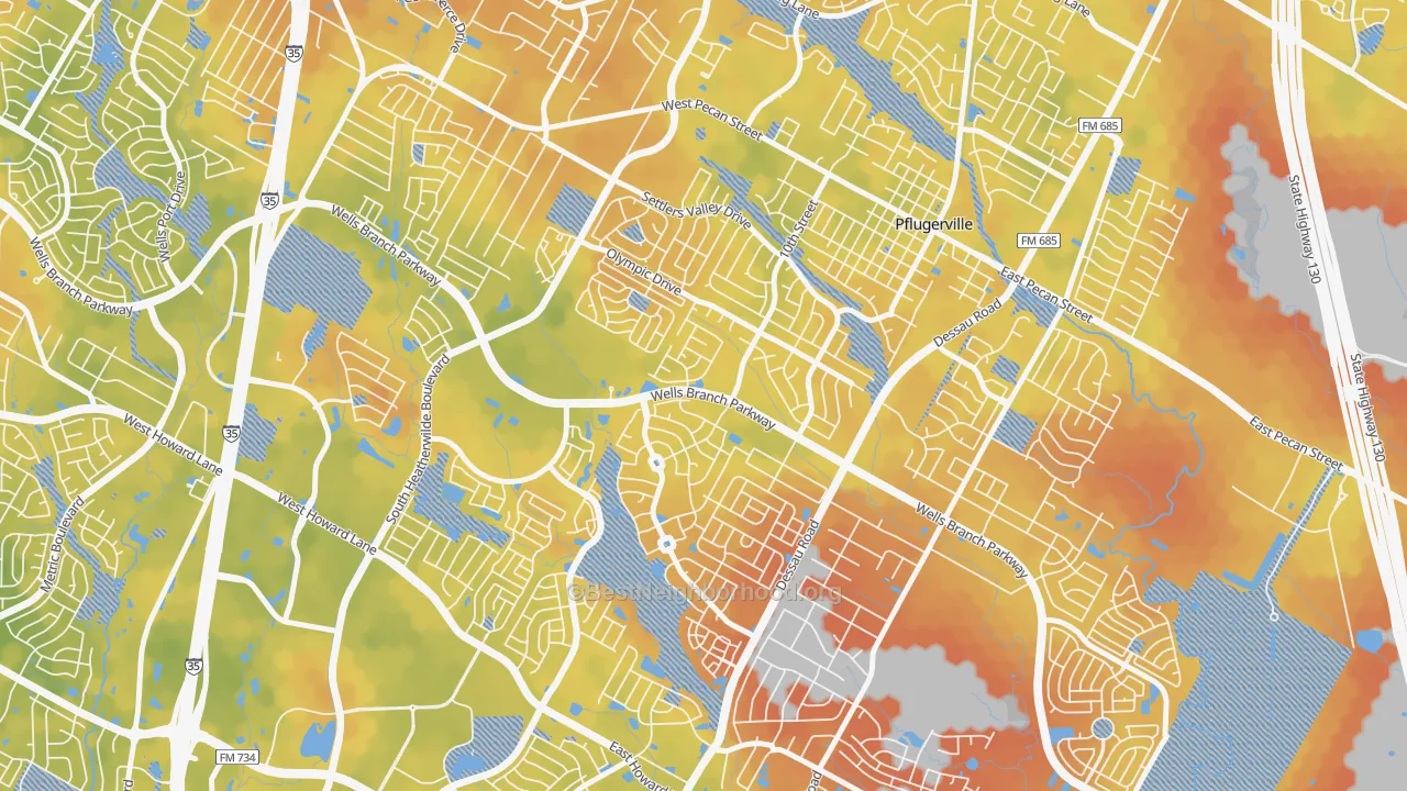 Bike Grade map of Mountain Creek, Pflugerville, TX