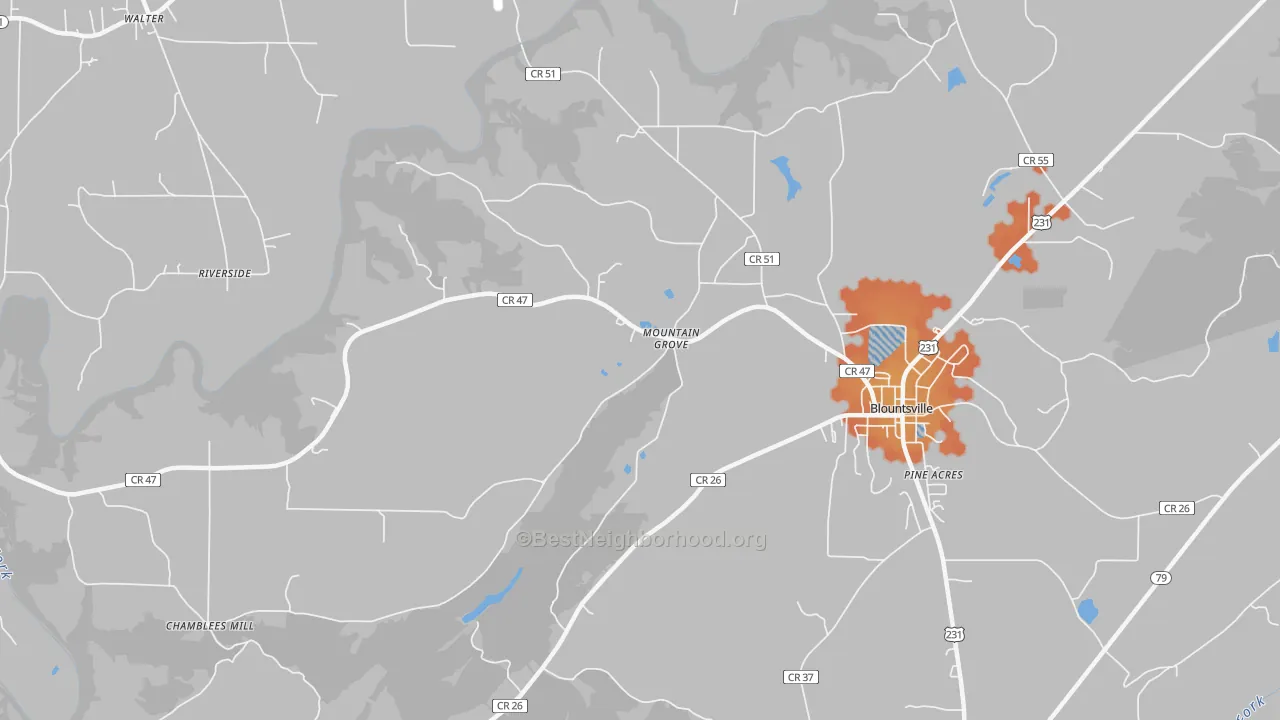 Bike Grade map of Mountain Grove, AL
