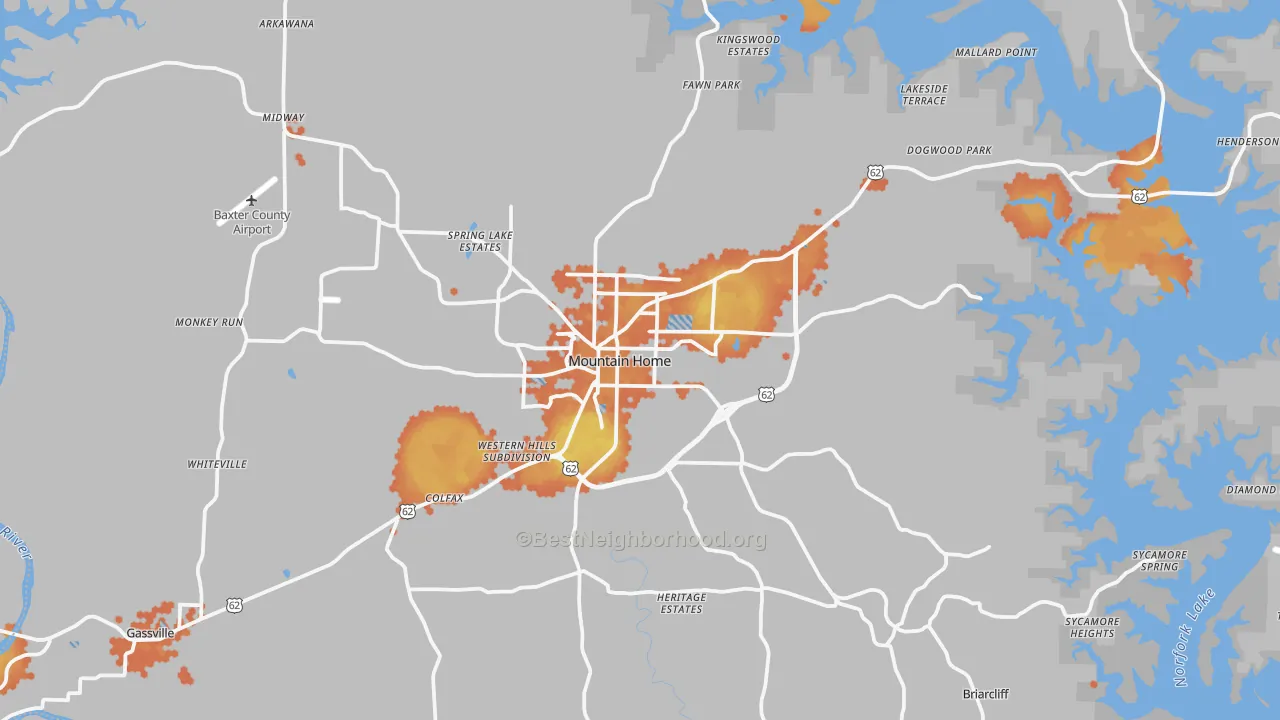 Bike Grade map of Mountain Home, AR
