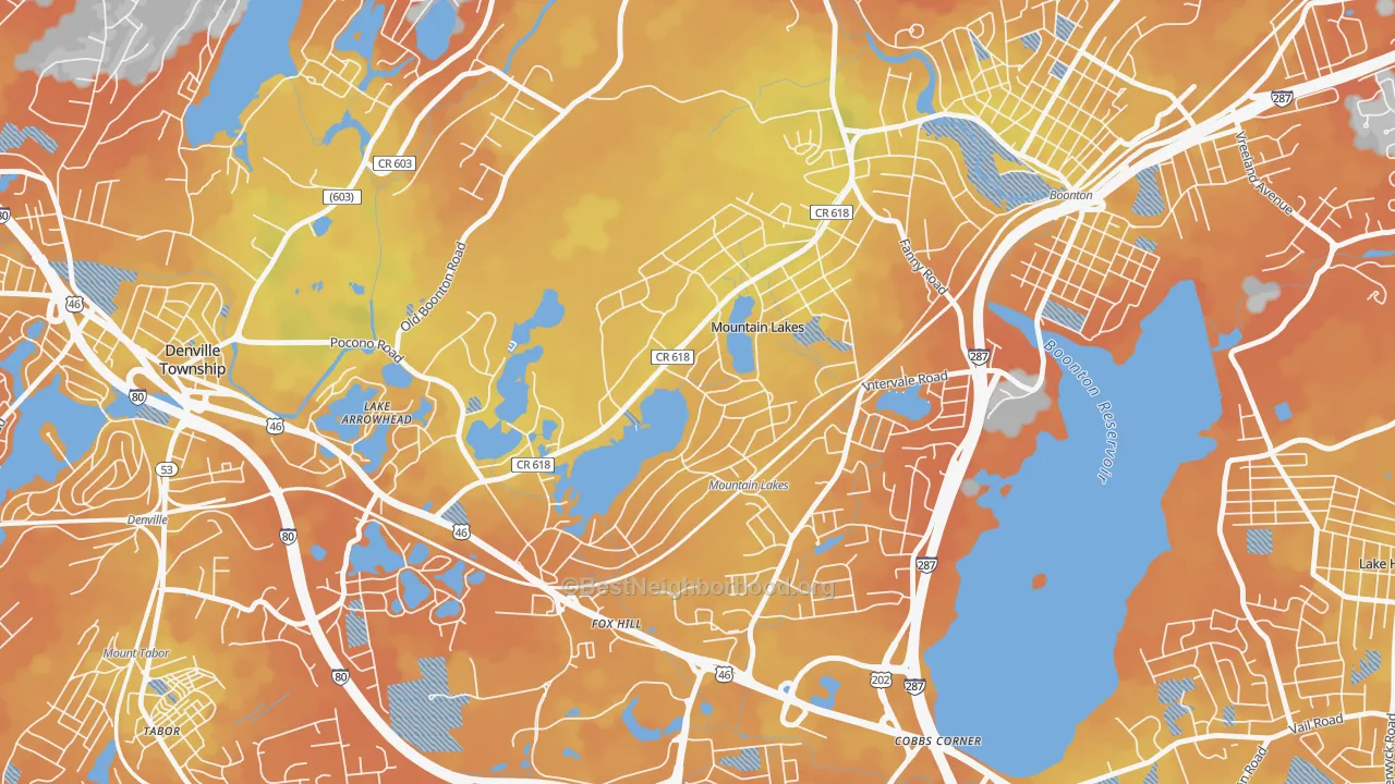 Bike Grade map of Mountain Lakes, NJ