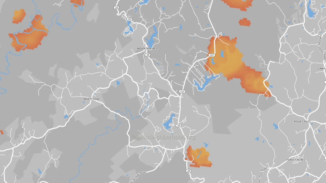 Bike Grade map of Mountain Rest, SC